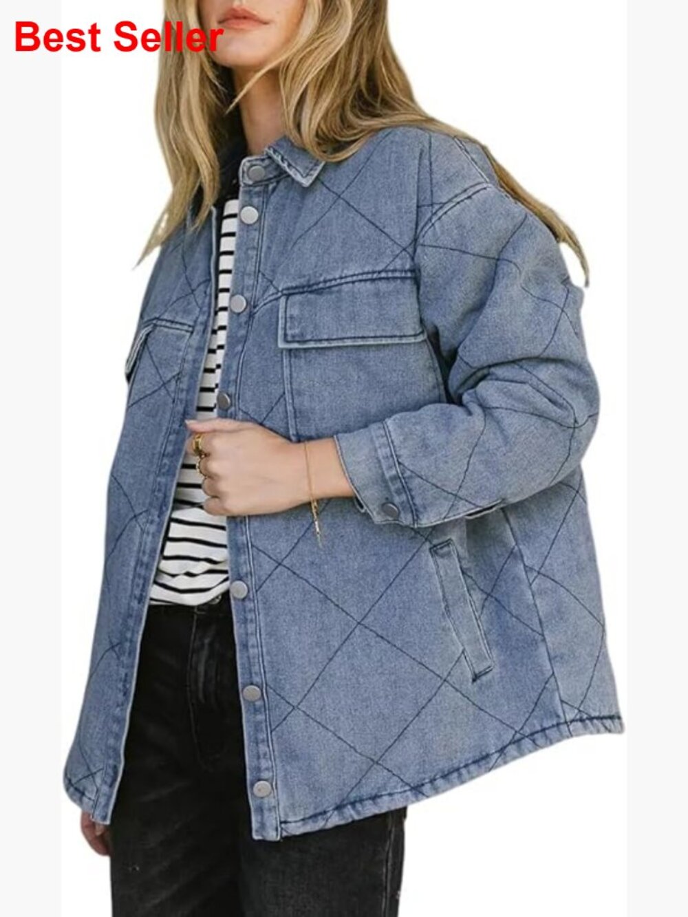 Oversized Long Sleeve Button Down Denim Jacket with Pockets